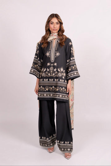 Women’s Black Ethnic Printed Kurta Set with Palazzo & Dupatta HN002