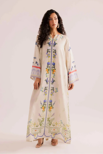 Resort-Style Ivory Floral Printed Satin Co-ord Set for Women HN001