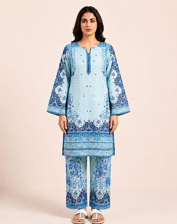 Sky Blue Floral Printed Rayon Co-ord Set For Women H002