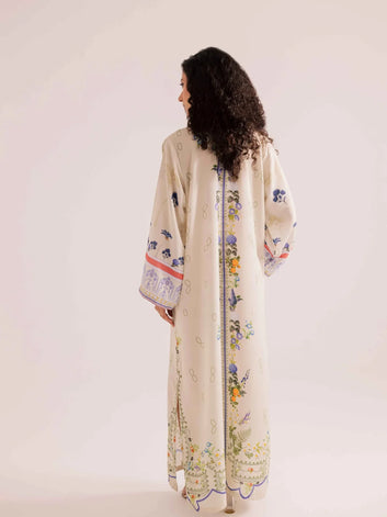 Ivory Floral Print Long Kurta with Soft Flowing Silhouette H006